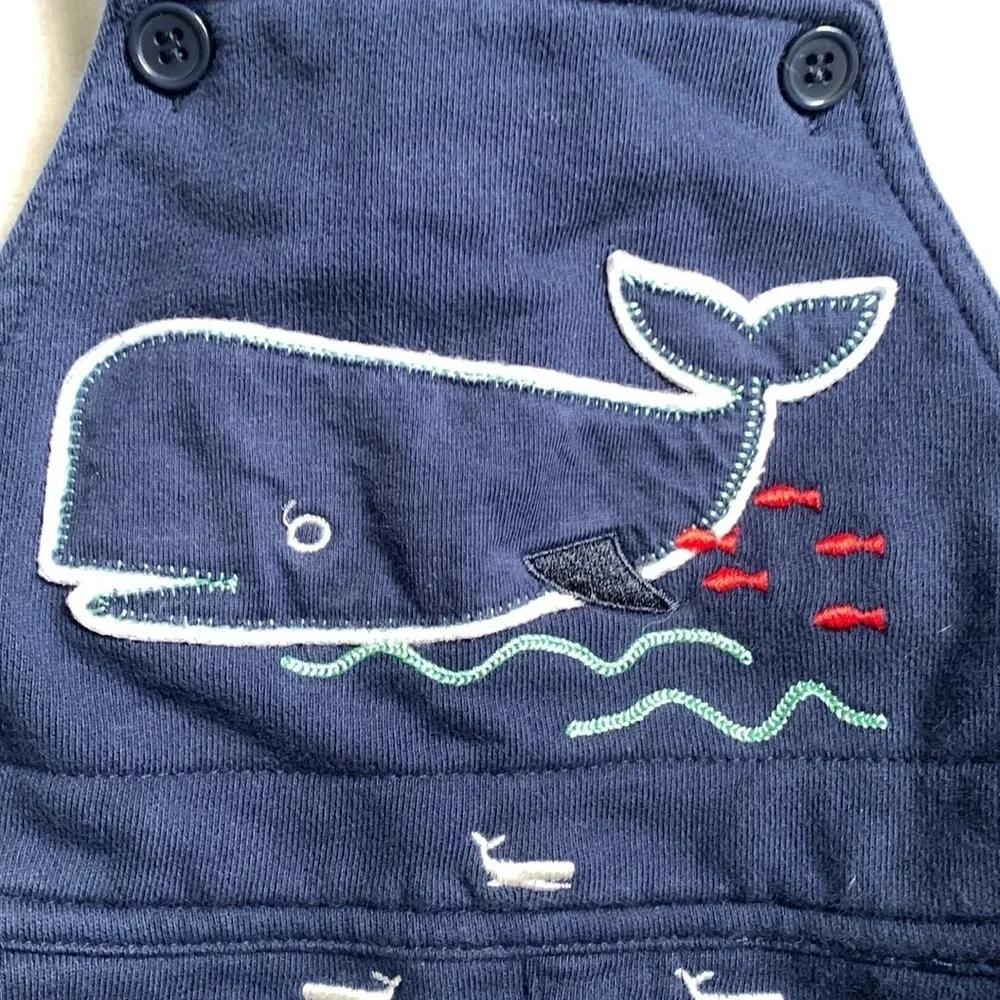 Le Top whale embroidered romper overalls cotton navy blue size 24 months